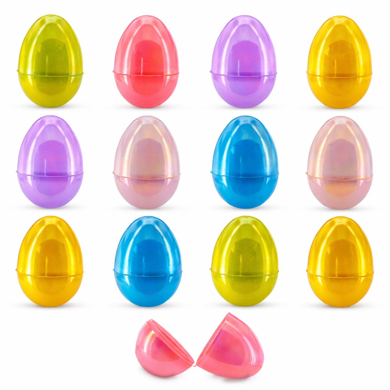 Set of 12 Iridescent Plastic Easter Eggs – Translucent Fillable Eggs for Easter Hunts 3.05 Inches